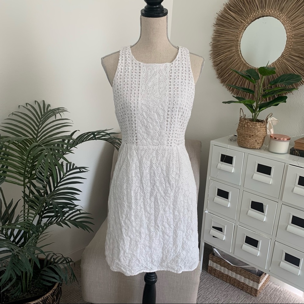 Old Navy White Cotton Lace Eyelet Sleeveless Mini Dress Sundress 8